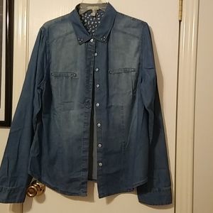 Per Se women's denim blue button up